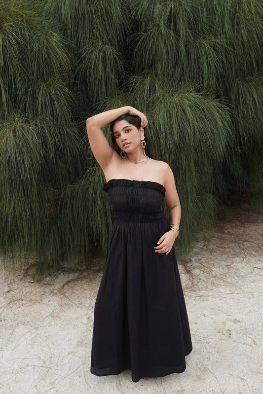 Bruna Smocked Dress – Charcoal Black