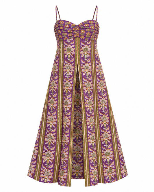 Front Slit Tunic Top - Purple Motif
