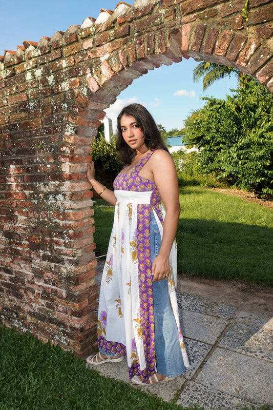 Tunic Slit Top - Purple Motif