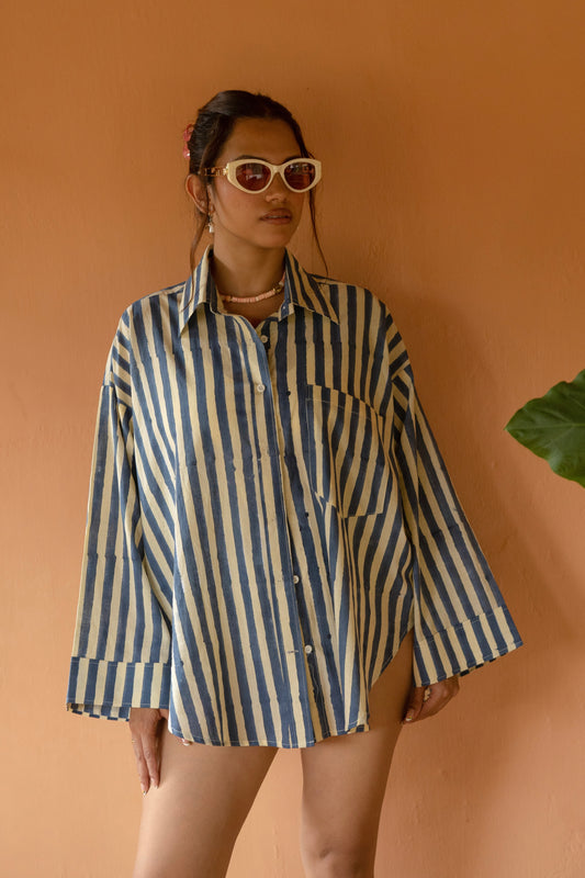 Striped Boxy Shirt - Indigo