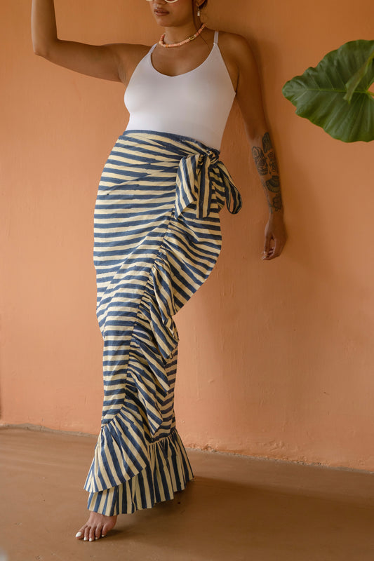 Striped Ruffle Skirt - Indigo