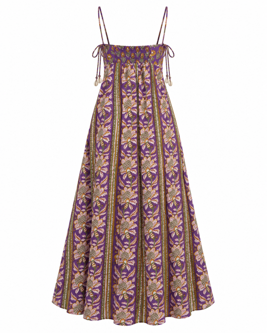 Front Slit Tunic Top - Purple Motif
