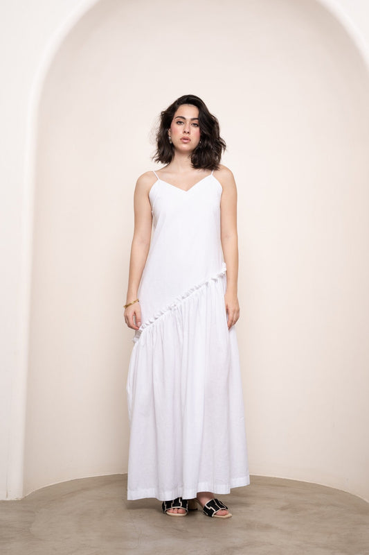 Polina Frilled Dress – Coconut White