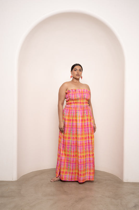 Bruna Smocked Tube Dress - Checkered