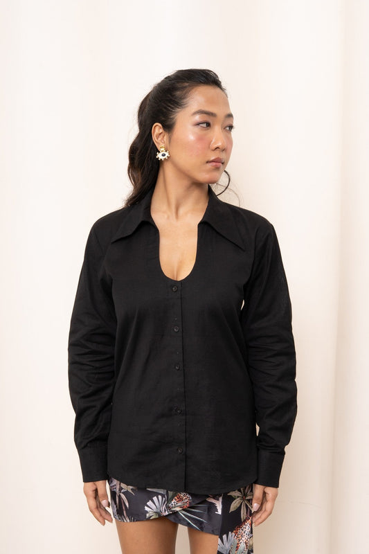 Giovanna U-Neck Shirt - Charcoal Black