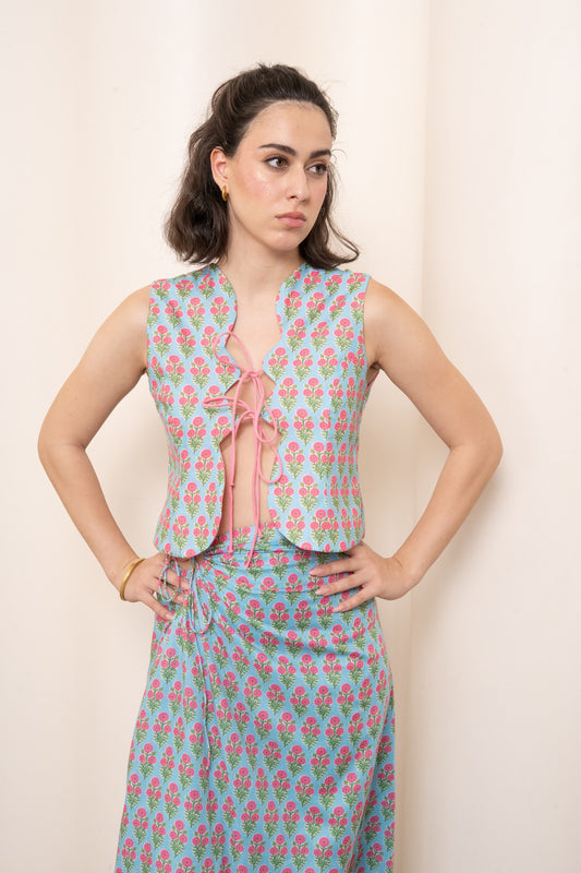 Scallop Vest - Blue Motif (reversible)