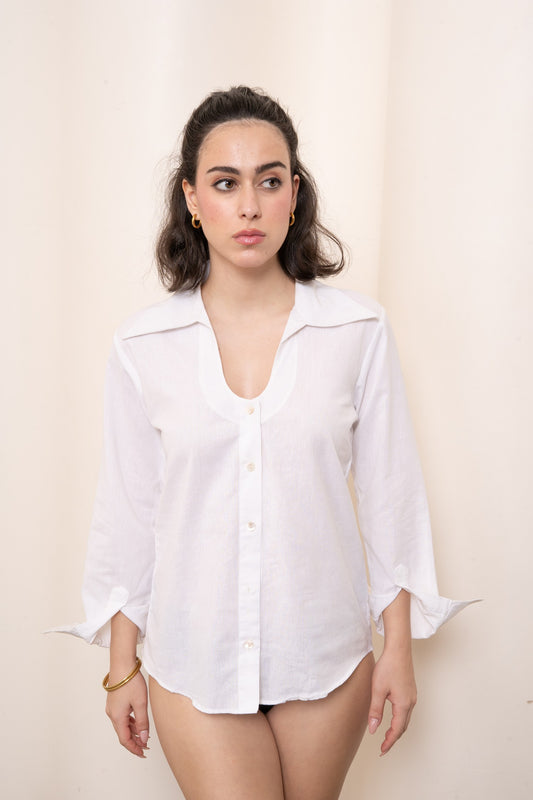 Giovanna U-Neck Shirt - Coconut White