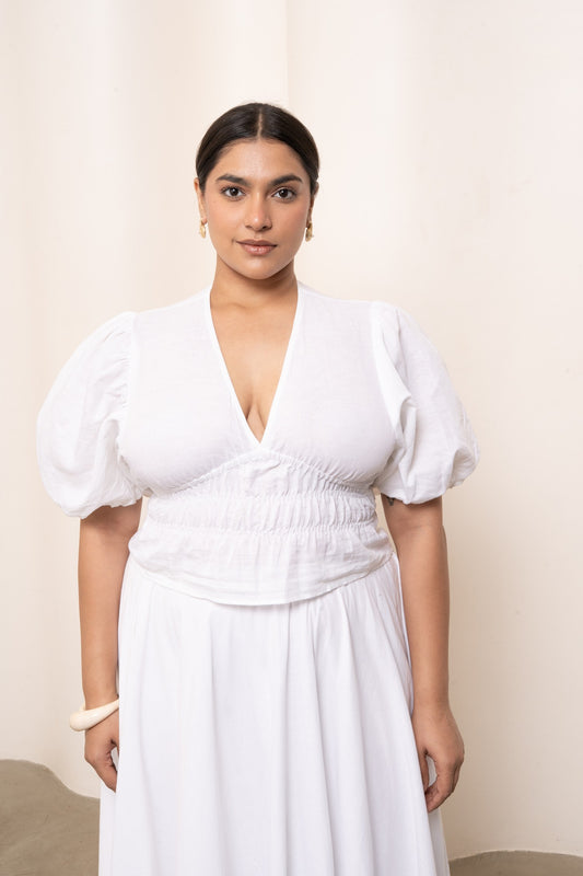 Gianna Waist Cinch Top - Coconut White