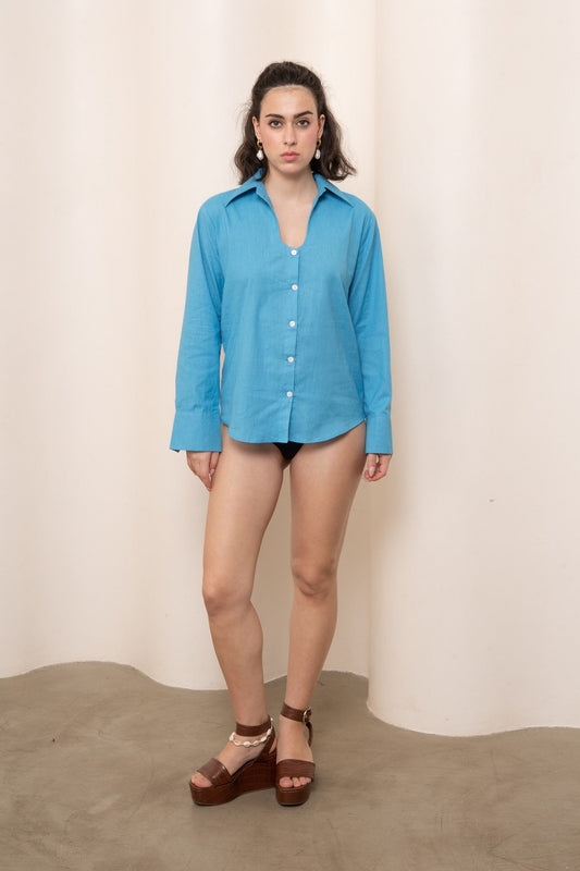 Giovanna U-Neck Shirt - Celeste Blue