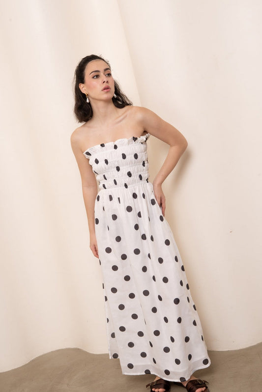 Bruna Smocked Tube Dress - Polka
