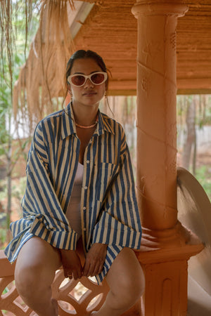Striped Boxy Shirt - Indigo