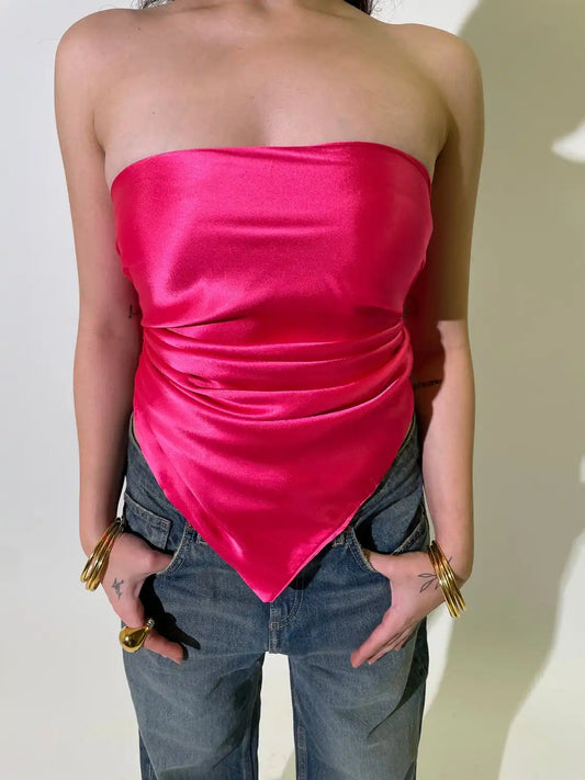 SATIN SCARF TOP IN PINK