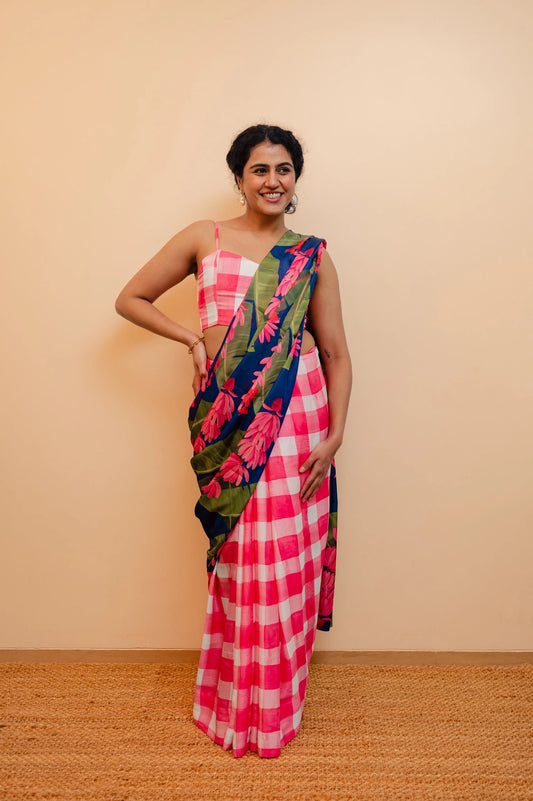 BANANA ROSA MIX GHINGHAM SAREE