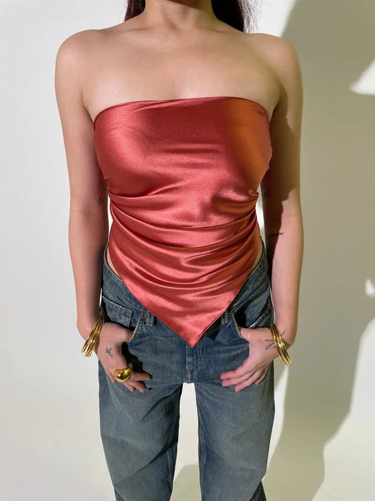 SATIN SCARF TOP IN PEACH