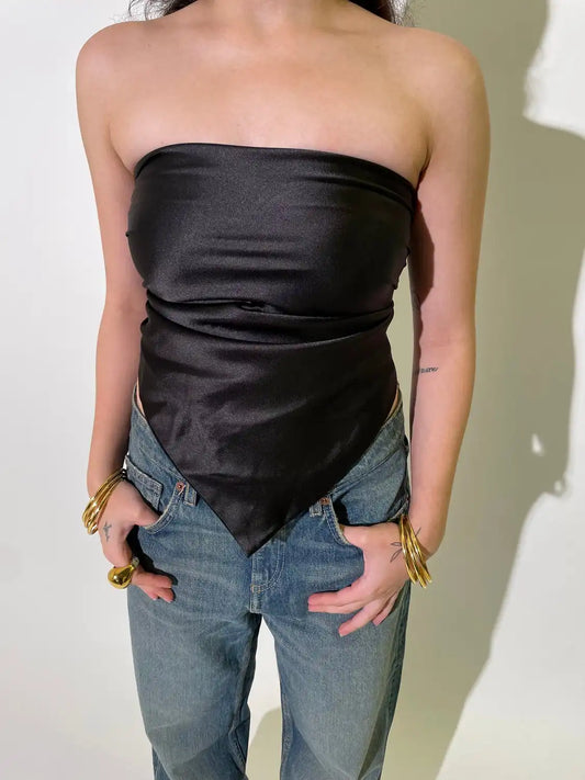 SATIN SCARF TOP IN BLACK