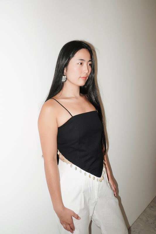 Alyssa Shell Fringed Scarf Top - Black