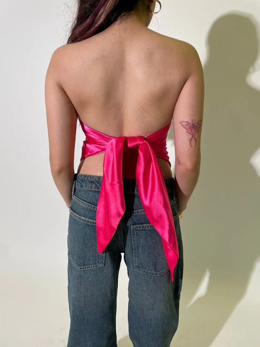 SATIN SCARF TOP IN PINK