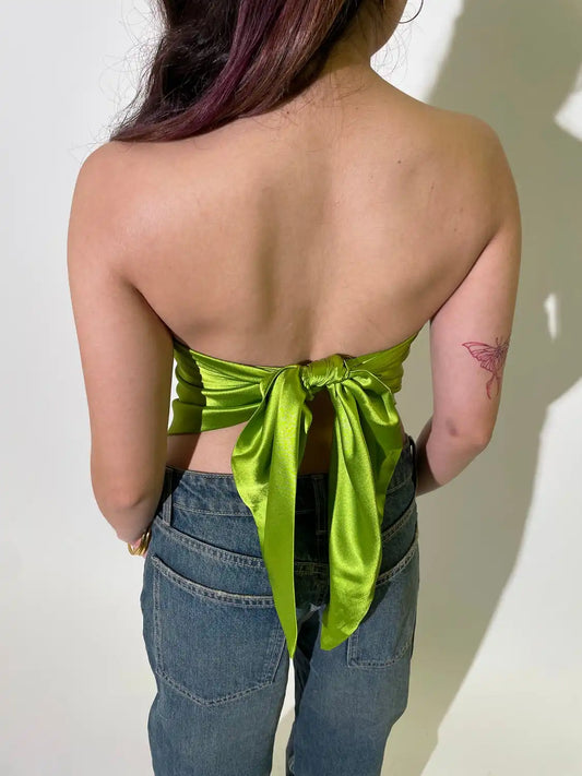 SATIN SCARF TOP IN GREEN