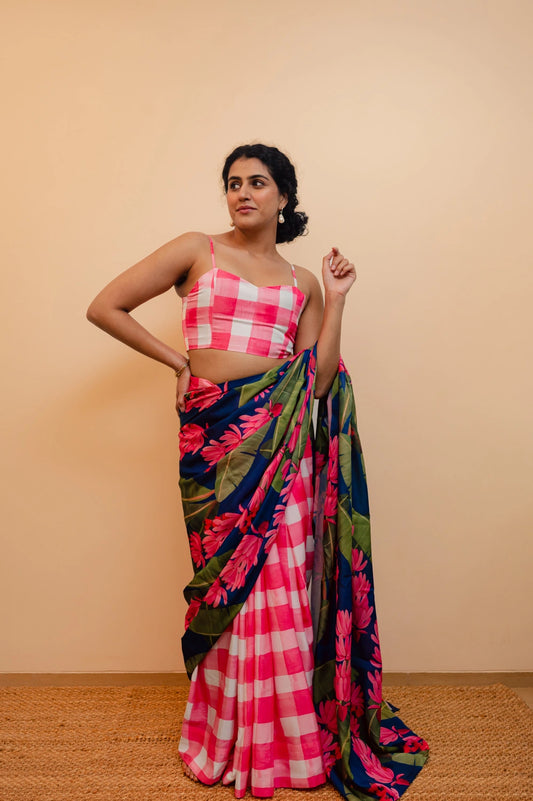 BANANA ROSA MIX GHINGHAM SAREE