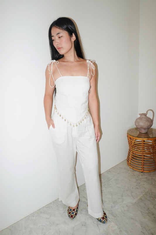 Alyssa Scarf Fringed Scarf Top - White