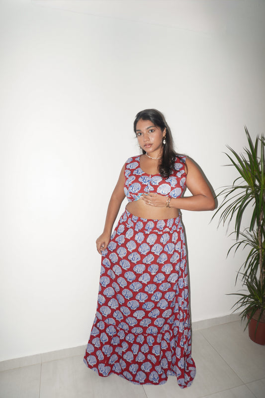 Smocked Waist Skirt - Barca Print