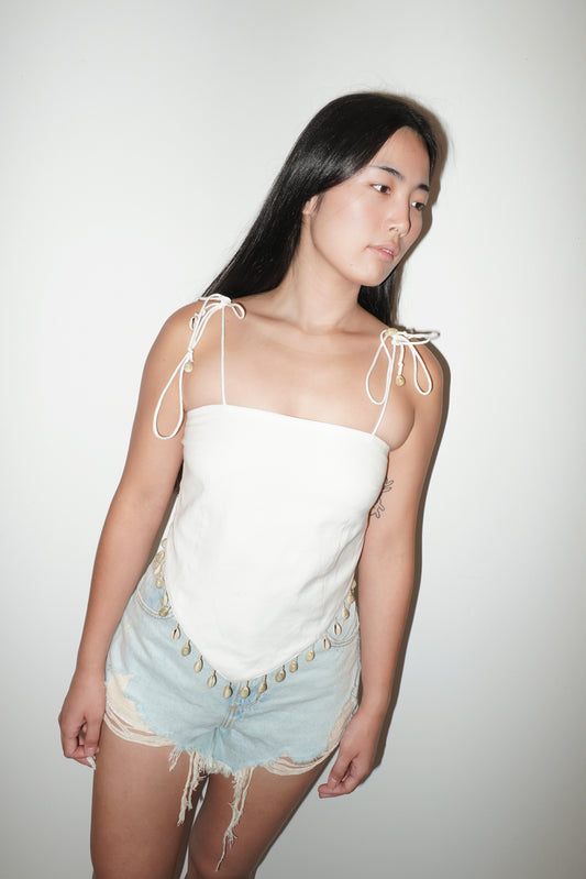 Alyssa Scarf Fringed Scarf Top - White
