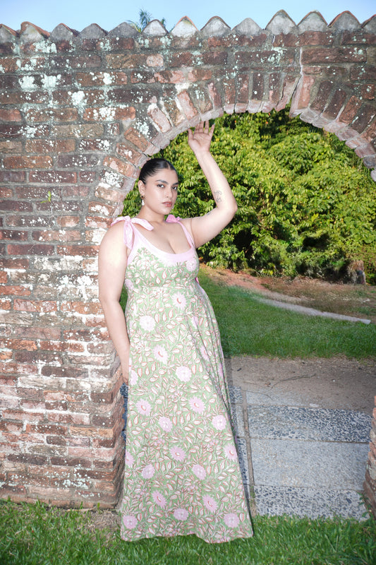 Aelia Scoop Neck Dress - Green Motif