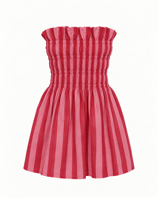 Rafa Smocked Tube Dress - Pink & Red Stripes