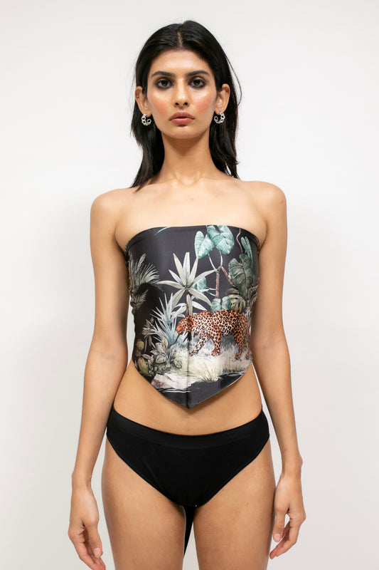 WILDLIFE HANKY TOP IN BLACK