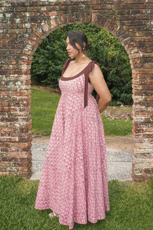 Aelia Scoop Neck Dress - Pink Motif Print