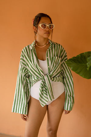 Striped Boxy Shirt - Matcha Green