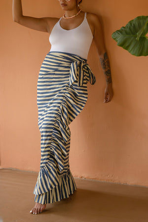 Striped Ruffle Skirt - Indigo