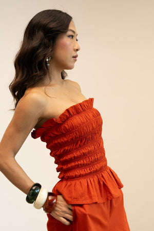 Rio Smock Tube Top - Terracotta Orange
