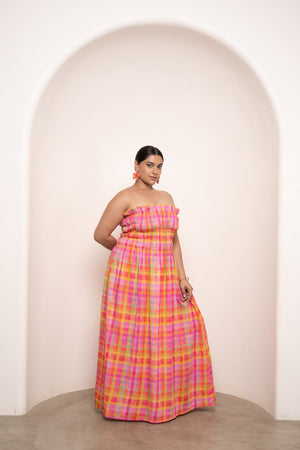 Bruna Smocked Tube Dress - Checkered