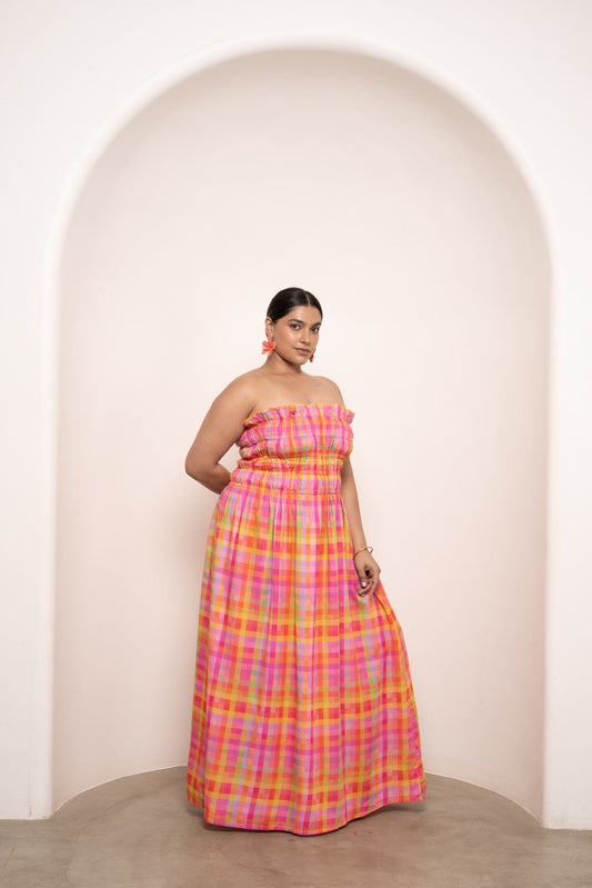 Bruna Smocked Tube Dress - Checkered