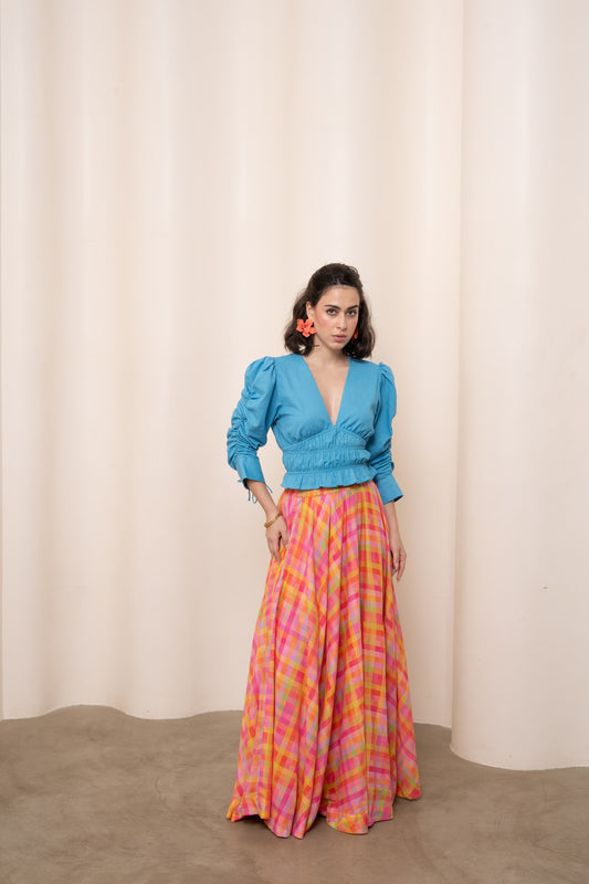 Gianna Waist Sinch Top - Celeste Blue