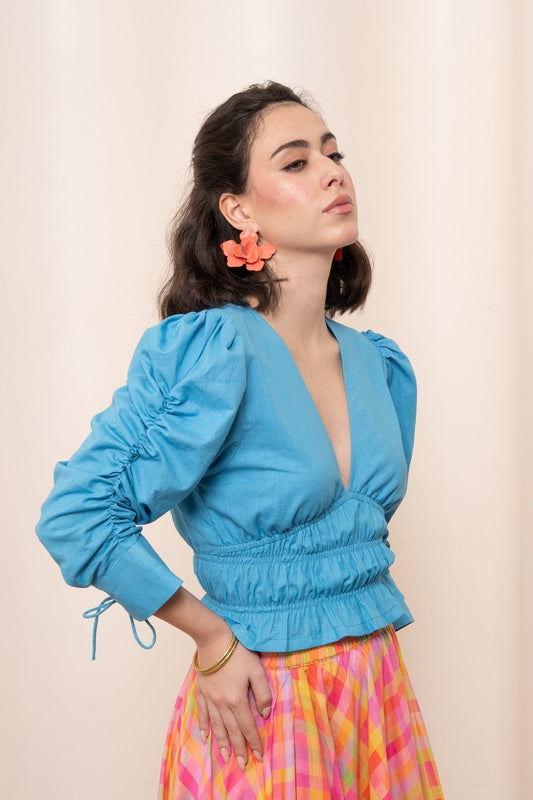 Gianna Waist Sinch Top - Celeste Blue