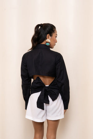 Tie Back Shirt - Charcoal Black