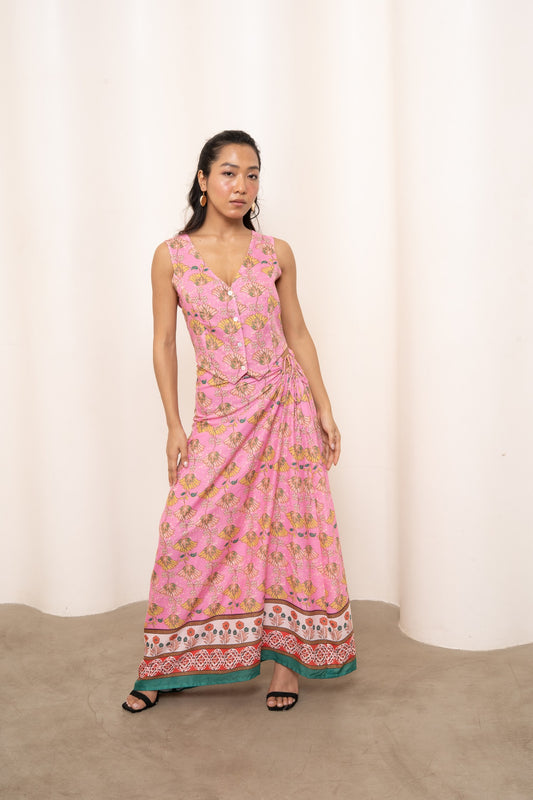 Bias Drawstring Skirt – Pink Motif