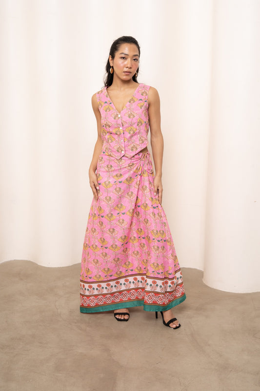 Bias Drawstring Skirt – Pink Motif