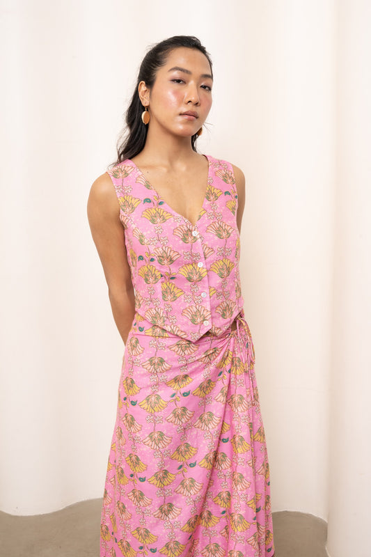 Bias Drawstring Skirt – Pink Motif