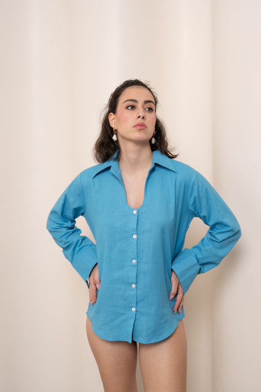 Giovanna U-Neck Shirt - Celeste Blue