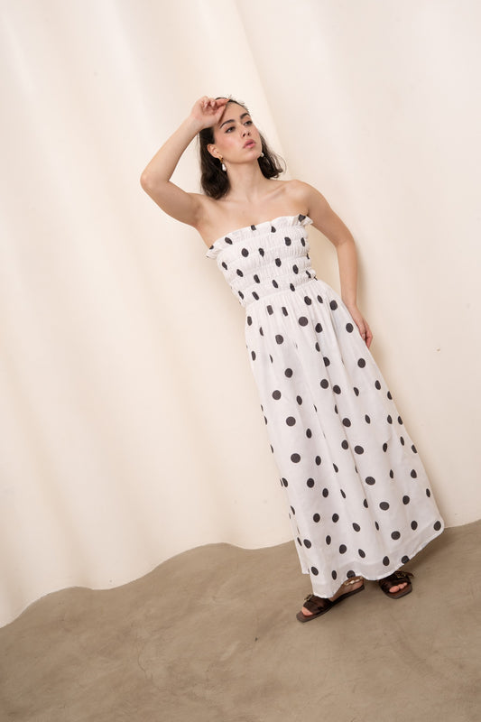 Bruna Smocked Tube Dress - Polka