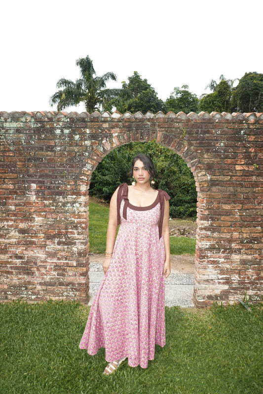 Aelia Scoop Neck Dress - Pink Motif Print