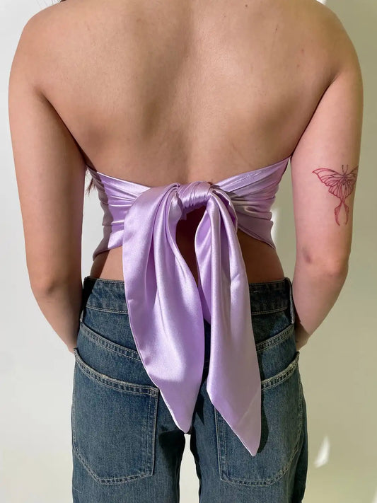 SATIN SCARF TOP IN LILAC